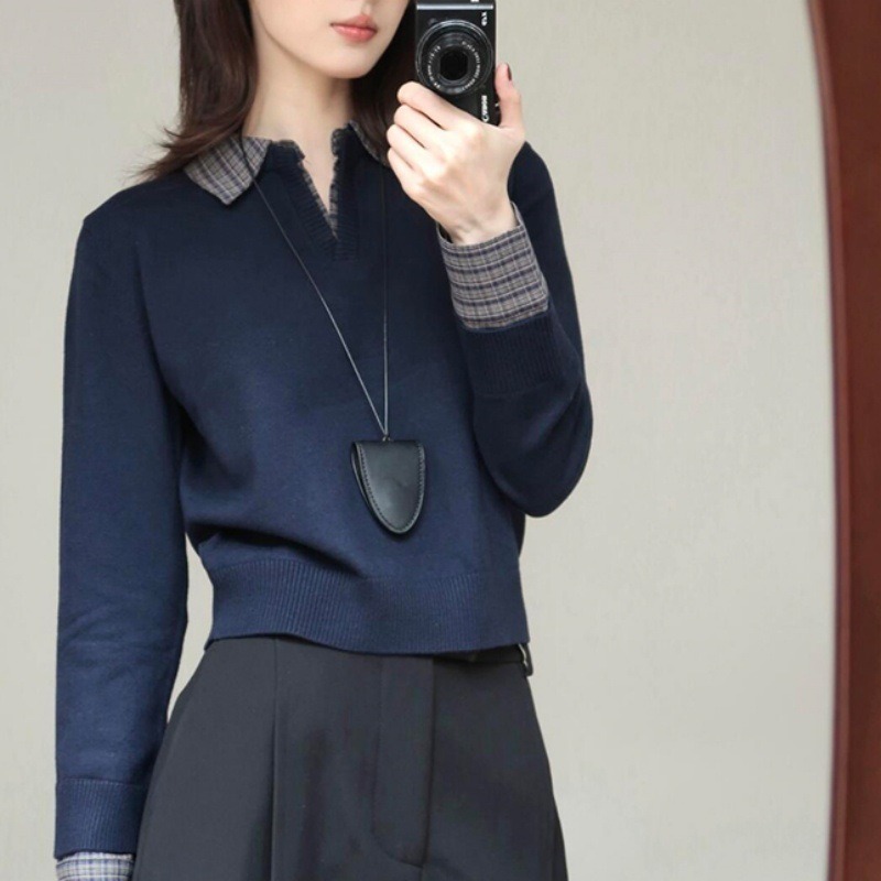衬衫拼接针织衫内搭打底衫秋装女款2025年新款初秋季韩系穿搭上衣