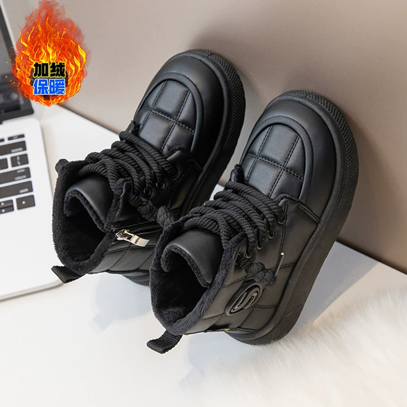 Детские кожаные сапоги плюс бархат мальчики и девочки Мартин сапоги зимние новые толстые хлопчатобумажные туфли тенденции теплые детские короткие сапоги