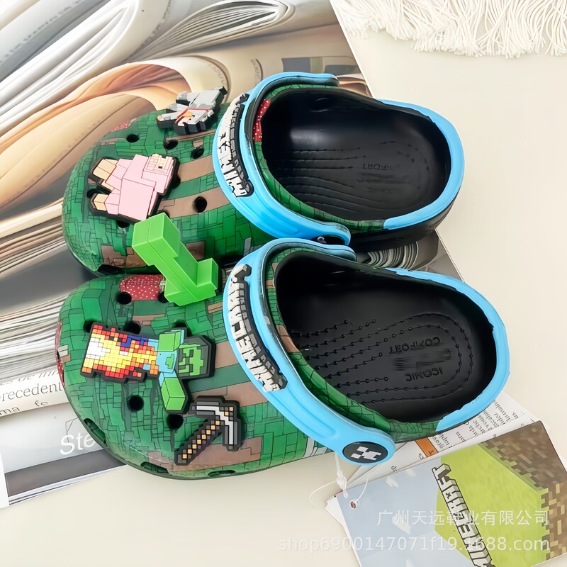 3D Floral World Pattern Transfer Print Children's Clogs Boys' Beach Shoes Girls' Sandals All-Season Sandals
