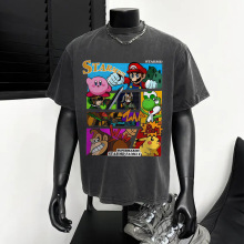 潮牌马里奥设计感短袖 美式跨境重磅260g纯棉t恤数码直喷半袖上衣