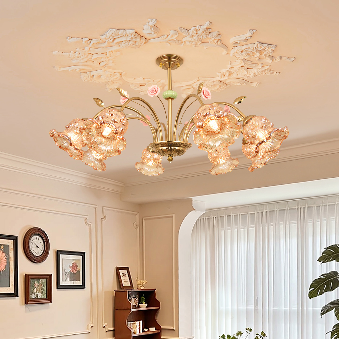 Lámpara de la sala de estar francesa estilo pastoral iluminación residencial estilo americano lujoso sensación de atmósfera lámpara de comedor lámpara de montaña L271