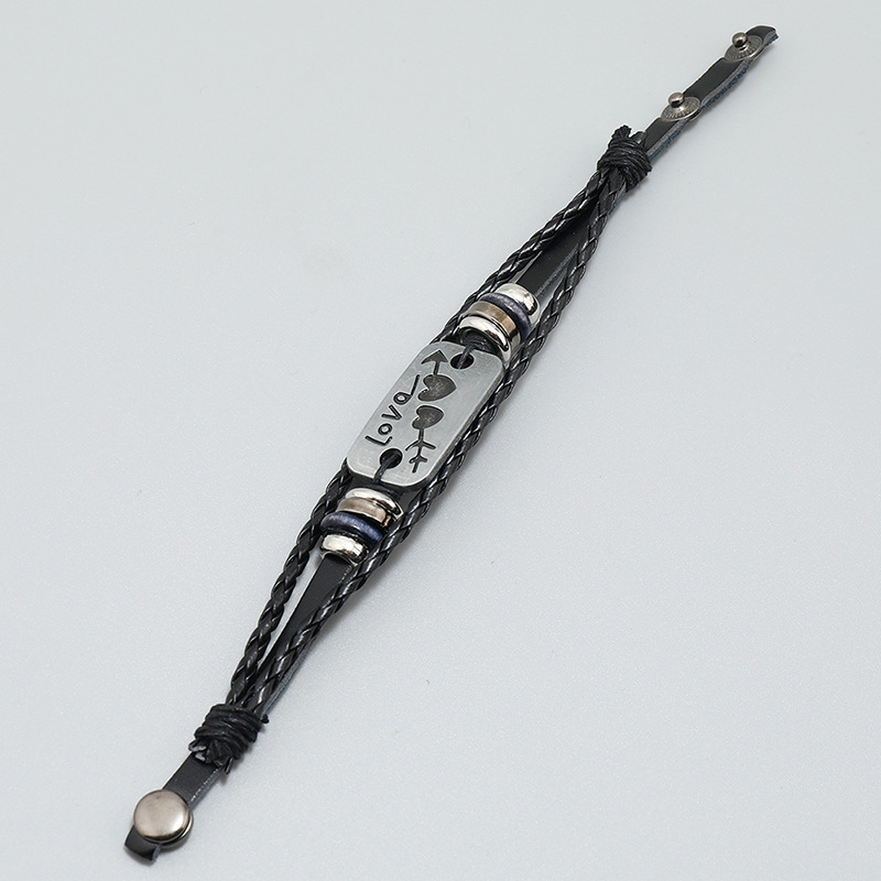 1 Piece Retro Geometric Letter Pu Leather Alloy Iron Couple Bracelets