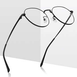 新款大框简约金属平光镜可配度数女素颜眼镜框经典圆形近视镜架男