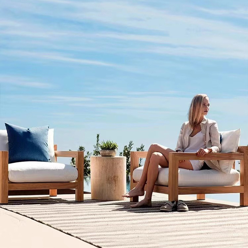 戶外柚木創意沙發酒店室外實木沙灘庭院別墅家具防腐實木茶几組合