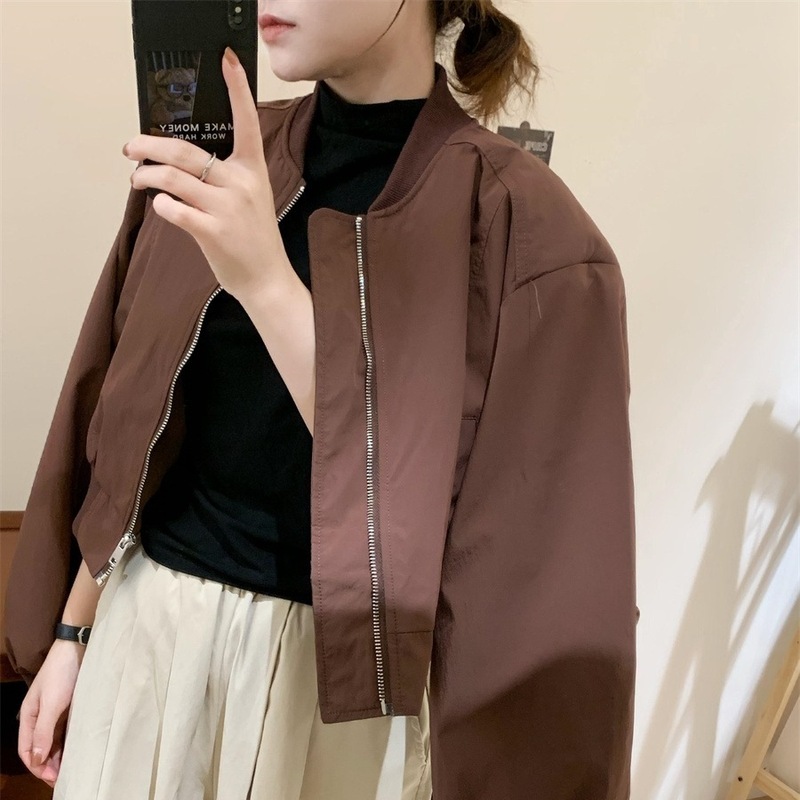 秋季显高短款甜酷棒球服女立领小个子休闲外套韩版夹克简约显瘦|undefined