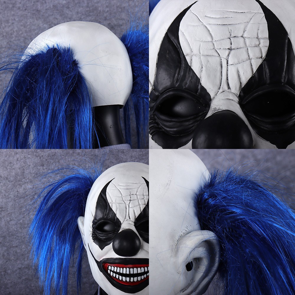 Máscara de payaso de terror transfronterizo cabello azul látex accesorios de decoración Halloween