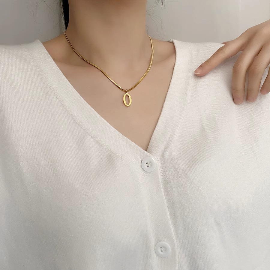 Initial Necklace In Titanium Steel - Elegant Gold Letter Pendant_voghion.com