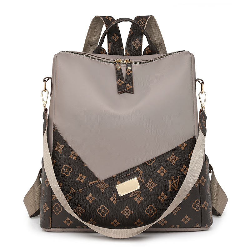 Comercio exterior al por mayor 2024 nueva moda europea y americana señoras mochila de nailon impresión color de contraste mochila de viaje de un solo hombro marea