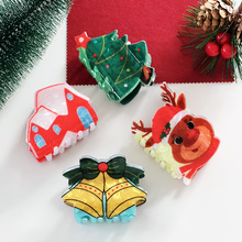 新款卡通麋鹿抓夹可爱雪屋圣诞树发夹圣诞节派对铃铛马尾夹发饰女