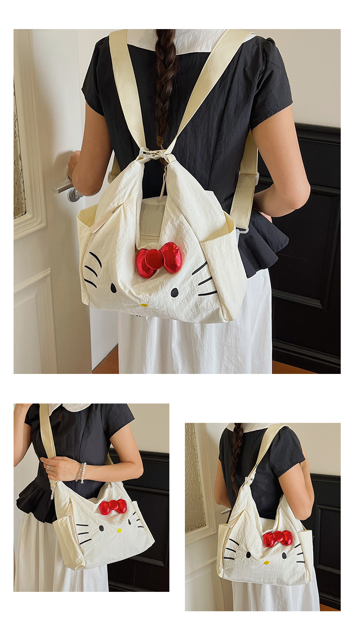 Cross-border Nylon Women's Bag 2026 New Style Large Capacity Cute Little Cat Single Shoulder Bag Bow Tote Bag Backpack