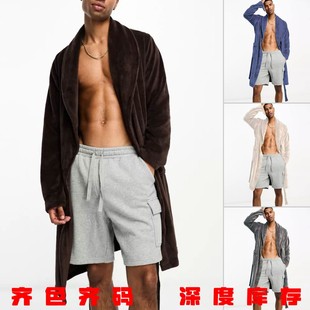 Cross-Border Large Size Home Clothes, Thickeneded Flannel Nightgown, Lace-Up Long-Sleeved Pajamas, Coral Velvet Men's Bathrobe, Dressing Gown