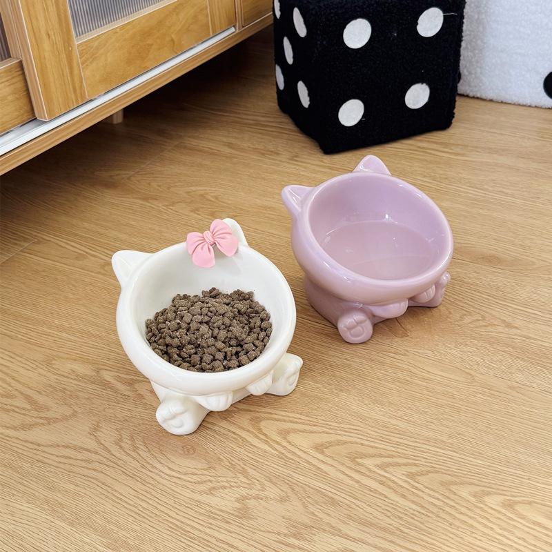 고양이 그릇 세라믹 고양이 음식 분지 애완 동물 용품 고양이 그릇 마시는 물 그릇 비스듬한 고양이 음식 쌀 높은 발 목 보호