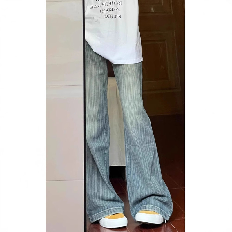 American Style Low Waist Striped Wide Leg Jeans Women's Spring New Style Loose Slim-fit Straight Pants