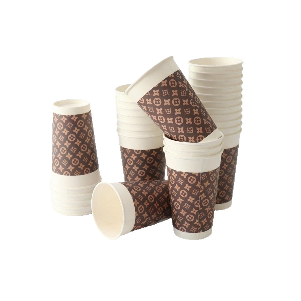 Taza de papel desechable para bebidas frías y calientes gruesas de grado alimenticio para llevar empaquetado comercial de 500ml taza de café con tapa