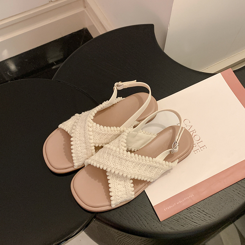 Dos versiones de sandalias planas de Grape Mom ~ Sandalias y pantuflas de punta abierta tejidas cruzadas estilo vacaciones verano femenino