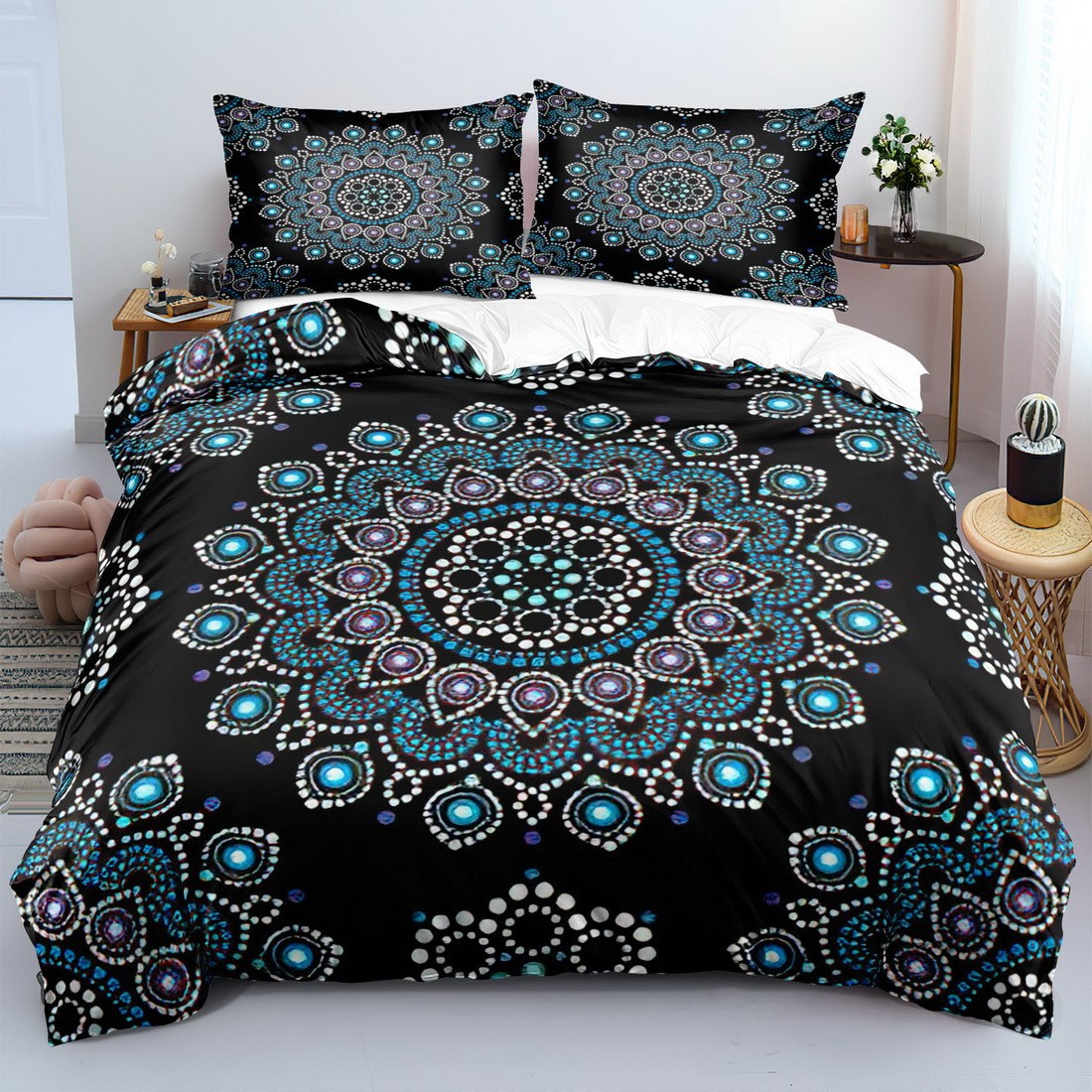 Fábrica de origen textil doméstico Mandala kit de edredón de impresión digital suave soporte transpirable TEMU / JIT