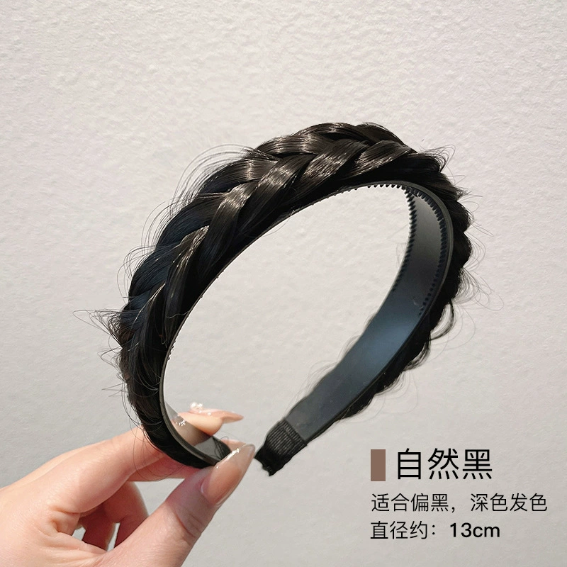 handmade wig headband with pigtail, scalloped hair accessory, matte silk, Ø≈15 cm