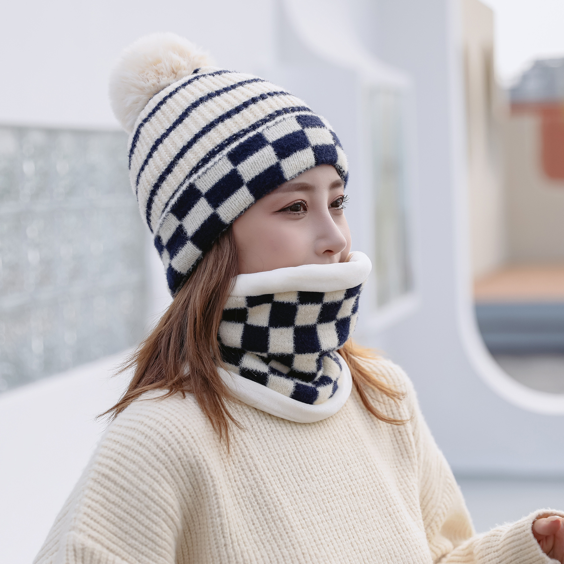 Sombrero bufanda cálida bufanda de mujer Otoño e Invierno conjunto de dos piezas invierno 2021 nuevo sombrero de lana de punto a prueba de frío