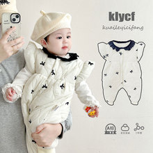 婴儿加绒加厚背带裤秋冬外出防寒保暖连体裤宝宝无袖连体衣Z1229