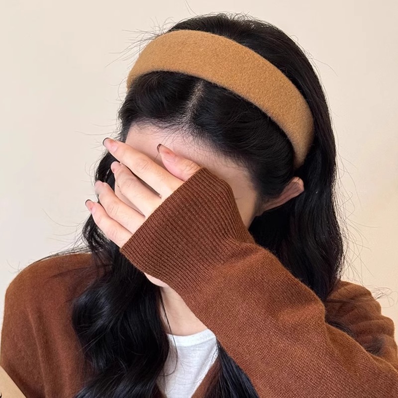 秋と冬の無地ウールつば広ヘッドバンド、女性が外出するための多用途のヘッドバンド、シンプルでファッショナブルな高頭蓋圧ヘッドバンドヘアアクセサリー|undefined