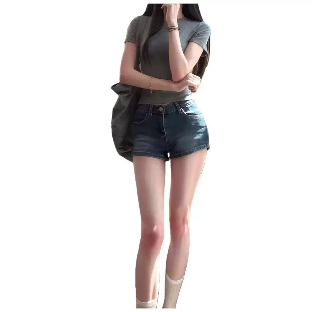 进阶腿精# 性感包臀牛仔短裤女弹力紧身美式复古辣妹显瘦热裤