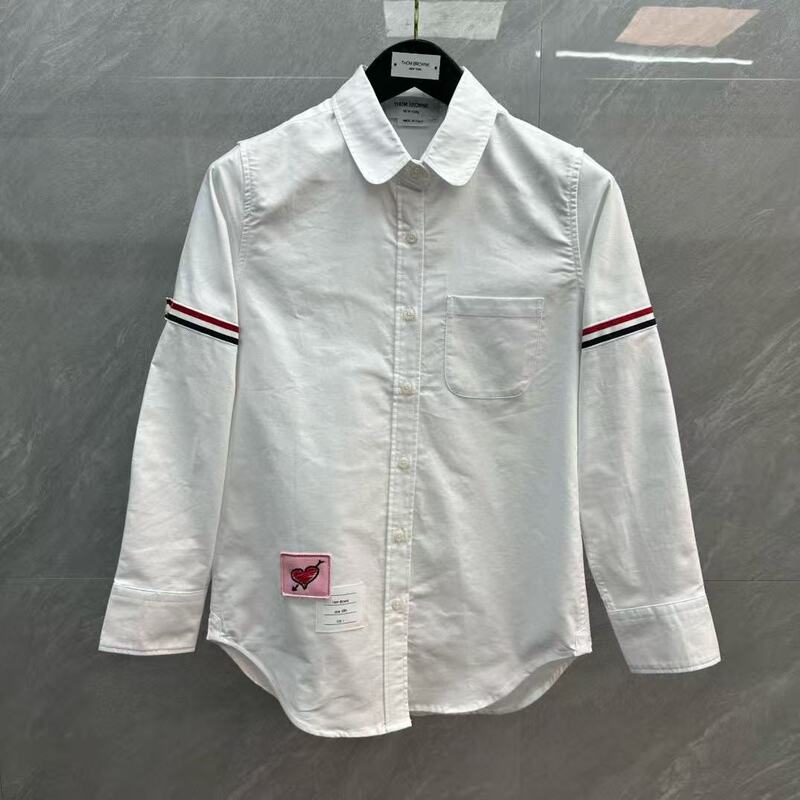 Factory Direct Tb Women's Chinese Valentine's Day Limited Butterfly Collar Double-Sleeved Webbing Oxford Shirt Casual Simple Long-Sleeved Shirt