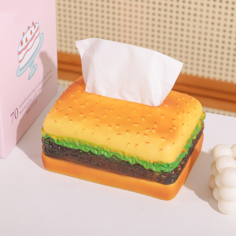 Hamburger Tissue Box, Paper Towel Holder for Home Use in Living Room and Bedroom, High-End Light Luxury Vinyl Creative Desktop Decoration, 2025 New Model