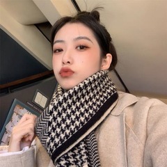 マフラー女性冬韓系雰囲気感両面保温かわいい学生風ニット千鳥格外出マフラー