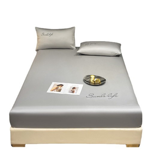 Ice Silk Bed Sheet Set with Washable Summer Embroidered Cooling Bed Cover Dust Cover Luxurious Bed Sheet Cover Mattress Cover