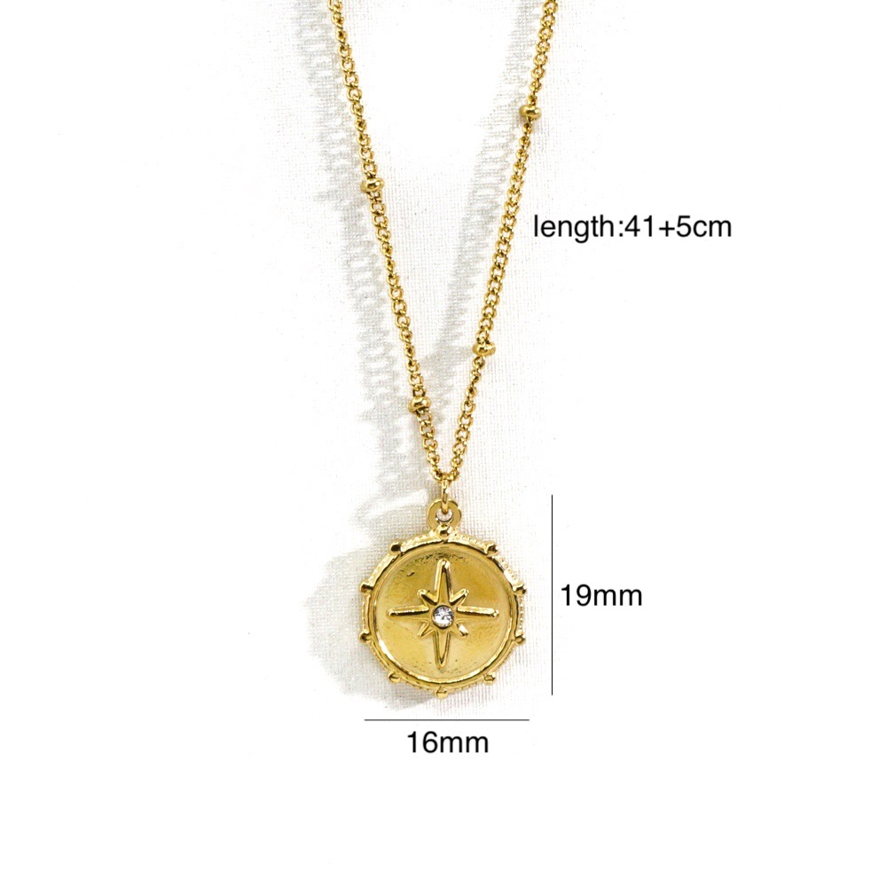 304 Stainless Steel 14K Gold Plated Retro Inlay Round Square Star Zircon Pendant Necklace display picture 6