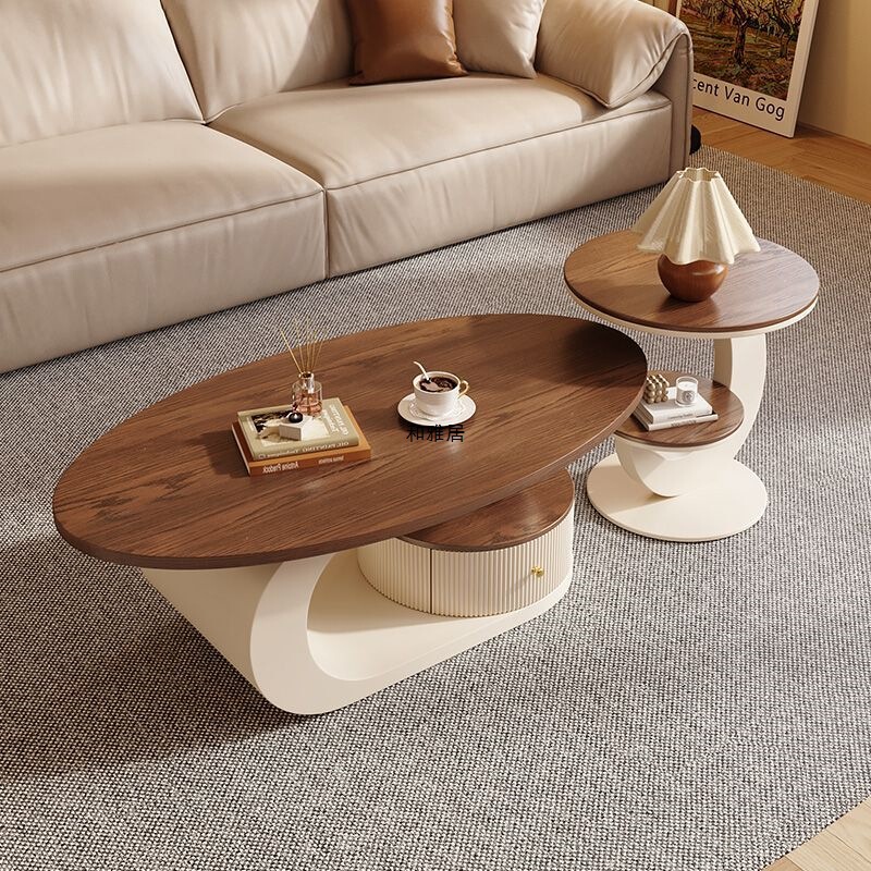 Medieval Style Light Luxury Walnut Color Coffee Table for Living Room, Oval Tea Table for Home Use, Simple Modern Combination Small Coffee Table, New Model Medieval Style Light Luxury Walnut Color Coffee Table for Living Room, Oval Tea Table for Home Use, Simple Modern Combination Small Coffee Table, New Model