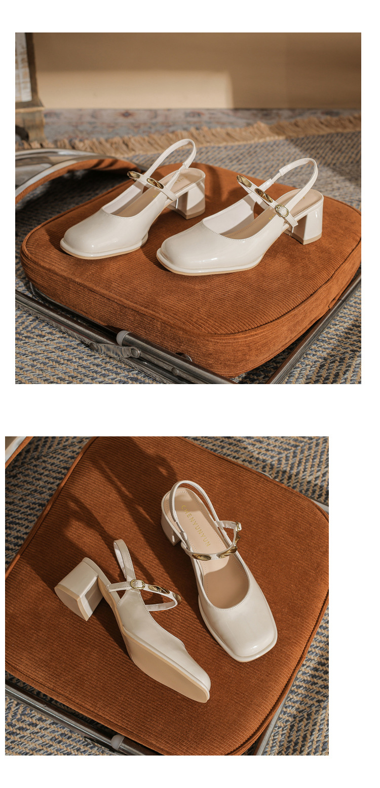 Sandal cao gót nữ hở mũi mũi vuông gót thô 9 cm — màu đen chi tiết 25