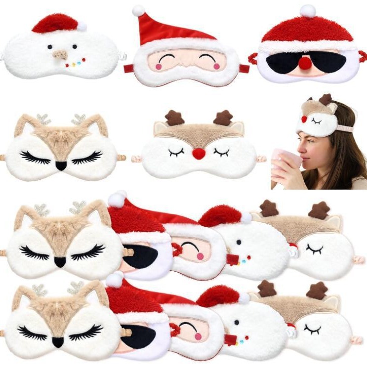 Santa muñeco de nieve dormir máscara de ojo de peluche de dibujos animados ciervo Navidad máscara de ojo Reno ELK divertido sombreado máscara de ojo