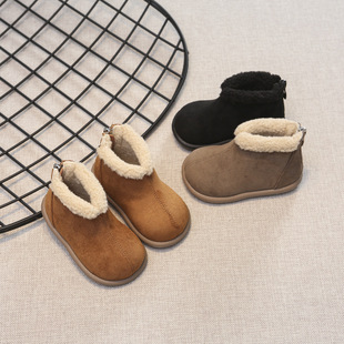 Fleece-lined baby warm baby toddler shoes Children's thick soft bottom non-slip bottom women's cotton boots autumn and winter thick velvet leather boots