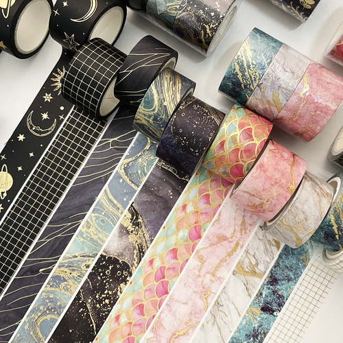 Hot stamping three rolls of plastic-sealed combination pocket tape, fashionable and versatile washi tape, pocket decoration DIY material 5 meters