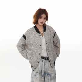 2024潮棒球服外套女秋季新款灰色慵懒风短款休闲百搭通勤夹克上衣