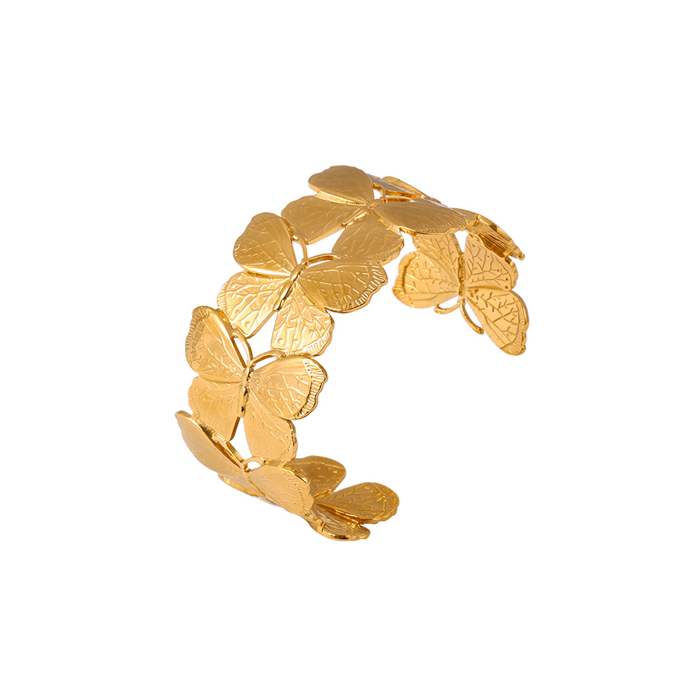 Square Sugar Stainless Steel Heavy Industry Exaggerated Butterfly Wide Edition Open Bracelet With High Grade Sensation Thread Handheld Ring_voghion.com