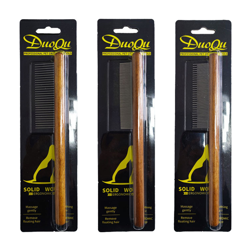 Pet peine diente denso mango de madera nudo fila peine perro gato depilación aguja peine salto peine suministros para mascotas al por mayor