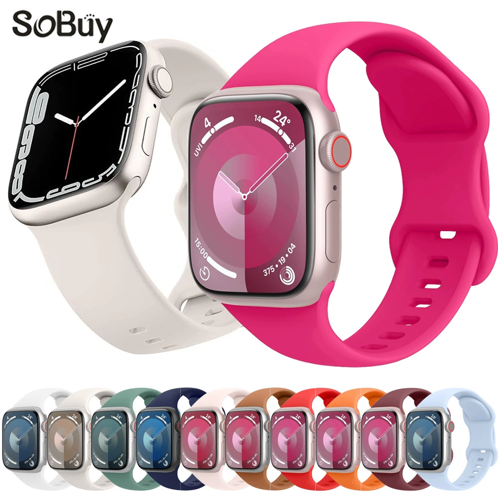 Силиконовый браслет (для Apple Watch) совместимый 38–49 мм, подходит к Series 1–9 и Ultra 2, легкие цветовые варианты
