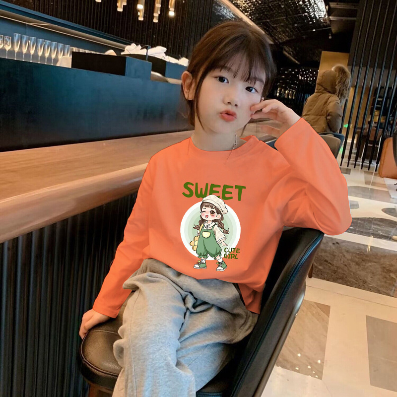 女童100%纯棉中大童春秋装新款韩版时髦洋气长袖T恤小女孩打底衫|undefined