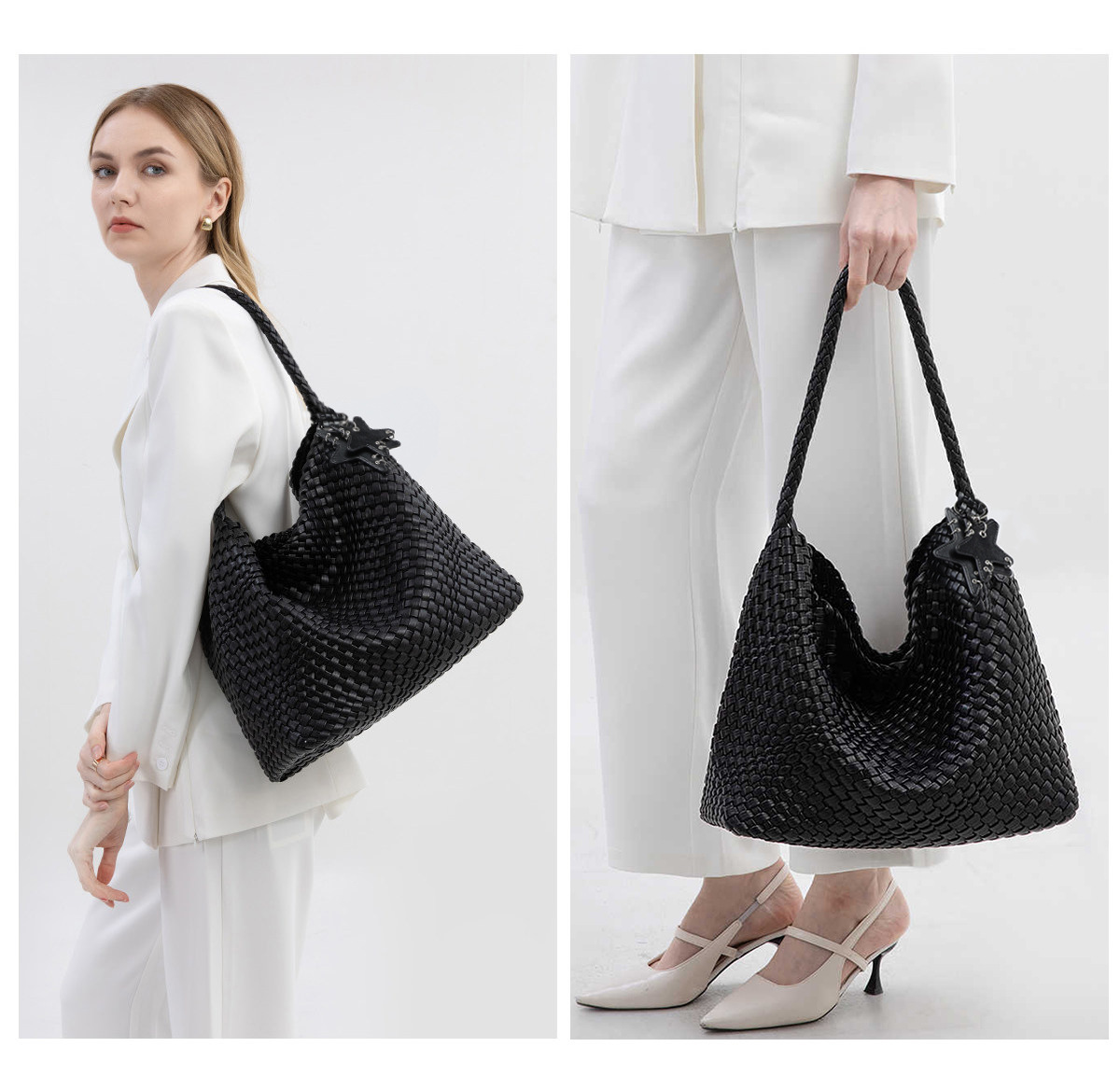 Túi tote vải dệt nữ cỡ lớn đi làm kiểu mới — đen chi tiết 12