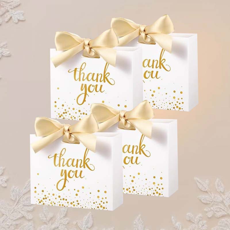 Caja de dulces para recuerdo de boda, pequeña caja de regalo negra con estampado dorado, bolsa de regalo para Navidad, cumpleaños o fiestas, caja de regalo de recuerdo lista para usar.