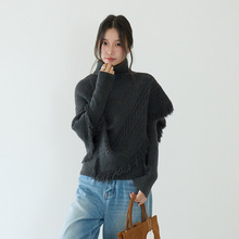 欧凡 高级灰打底针织衫+不规则流苏堆堆领斗篷毛衣两件套装11101