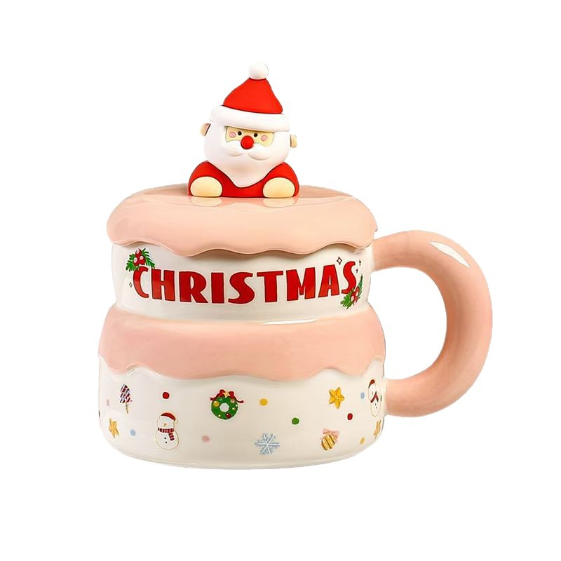Personalidad creativa Santa taza con tapa de cerámica encantadora taza de agua para beber taza de café de regalo de alto valor transfronterizo