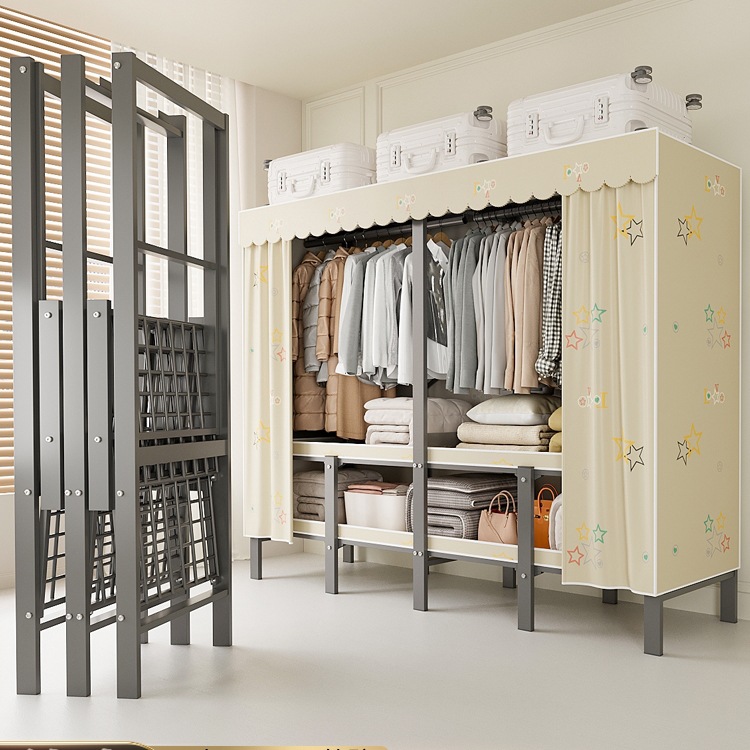 Installation-Free Folding Wardrobe for Home Bedroom Simple Cloth Wardrobe Strong and Durable Rental Wardrobe Steel Frame Cabinet