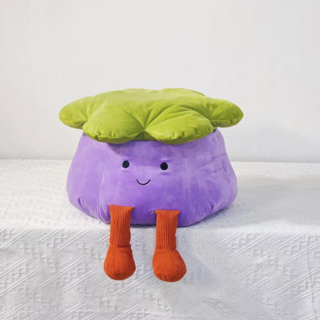 趣味卡通蔬菜茄子收纳凳毛绒玄关可放杂物靠鞋柜换鞋凳