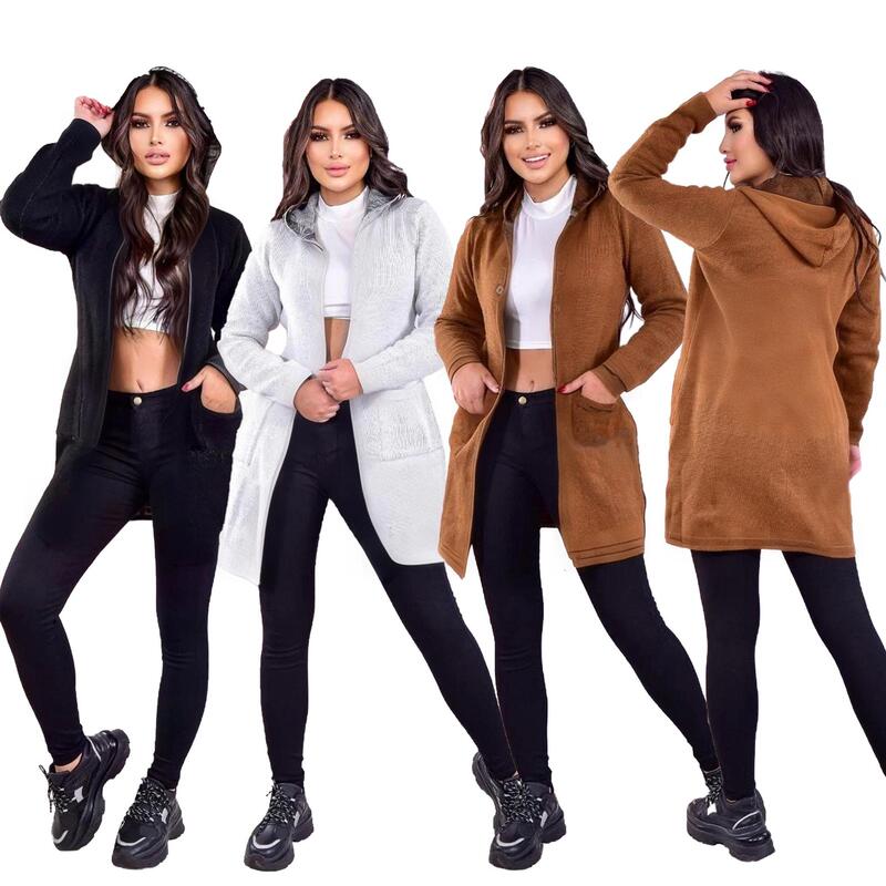 M4059 European and American Amazon foreign trade women's clothing, fashionable casual long-sleeve cardigan sweater jacket with pockets