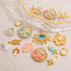 ステンレスアクセサリー部品小清新手作りDIY花海洋シリーズペンダントシングル18k金保色アクセサリー