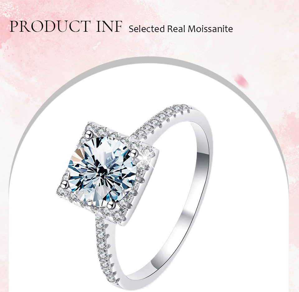 Simple Style Shiny Square Sterling Silver Gra Plating Inlay Moissanite Rings display picture 1