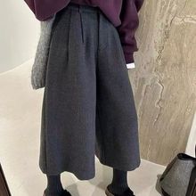 新款日系毛呢宽松显瘦八分裤时尚秋冬高腰百搭休闲裤八分阔腿裤